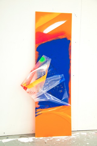 Graffiti Stick, 2014, spray, plastic on perspex, 100 x 30 x 2 cm